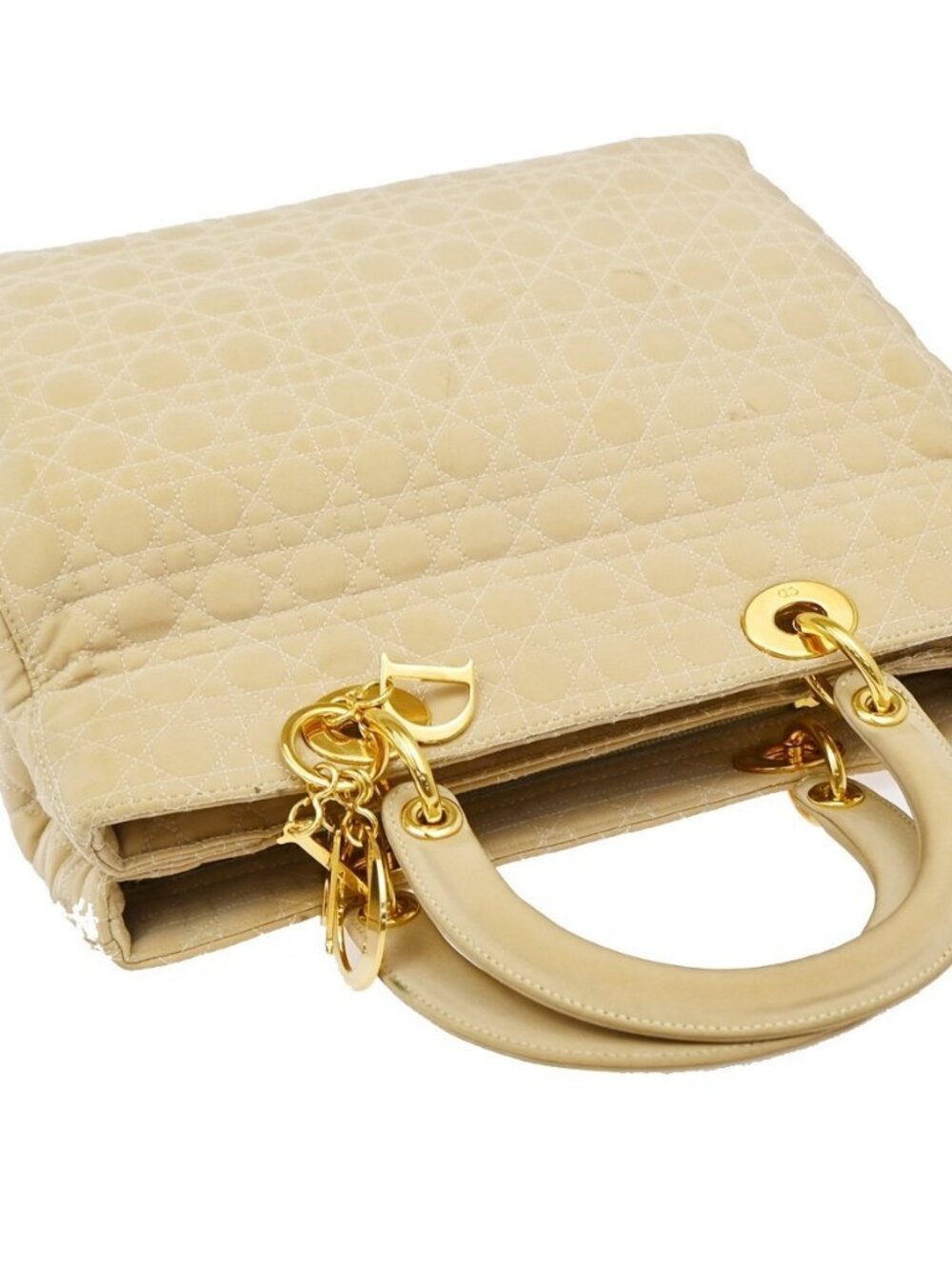 CHRISTIAN DIOR Lady Cannage Tote Hand Bag Nylon Leather Beige GHW Italy 82EF879 - Picture 6 of 16